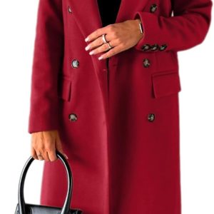 Women Long Wool Coat Double Breasted Trench Coat Fall Winter Clothes