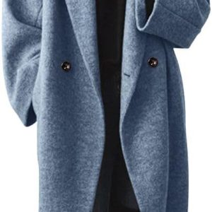 Women Winter Double Breasted Wool Coat Long Sleeve Notch Lapel Long Trench Coat
