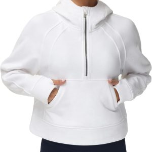 Women' Hoodies Half Zip Long Sleeve Fleece Crop Pullover Sweatshirts with Pockets Thumb Hole