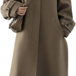 Women Winter Hidden Single Breasted Wool Coat Raglan Sleeve Business Long Wool Overcoat