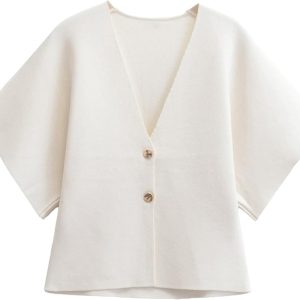 Women Oversized Cardigans Short Sleeve Lightweight Button V Neck Casual Knit Sweater Outerwear