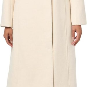 Women Classic Wool  Three Button Stand Collar and Back Belt Detail