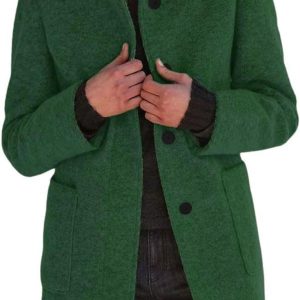 Women Winter Long Pea Coat Wool Blend Stand Collar Single Breast Thicken Blazer Jacket