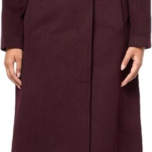 Women Classic Wool  Three Button Stand Collar and Back Belt Detail