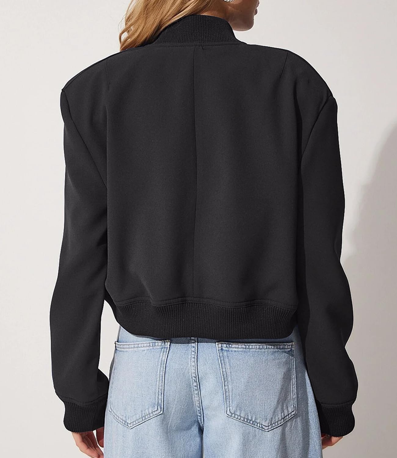 Women Spring Varsity Bomber Jackets Long Sleeve Cropped Button Down Casual Coat with Pockets Outwear - Image 2