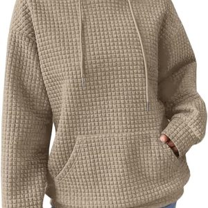 Women Hoodies Casual Long Sleeve Drawstring Waffle Pullover Tops Loose Hooded Sweatshirt with Pocket