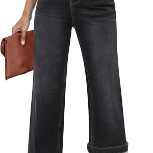 Flare Jeans for Women Thin Fleece Lined High Waisted Wide Leg Trendy Fall Stretchy Denim Pants Trouser Jeans