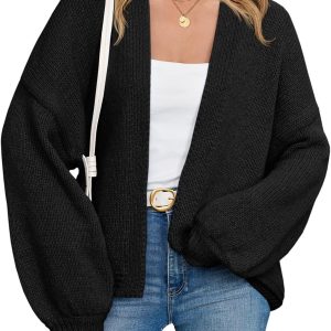 Women Open Front Cardigans Long Lantern Sleeve Oversized Chunky Knit Casual Fall Sweater Coat