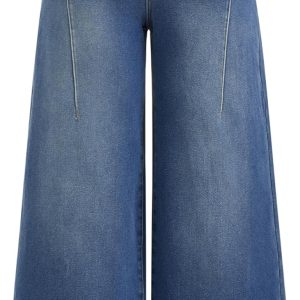Women Fleece Lined High Stretch Denim Wide Leg Jeans