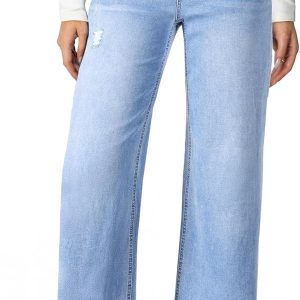 Women Fleece Lined Jeans High Waisted Wide Leg Stretchy Distressed Straight Leg Loose Denim Pants