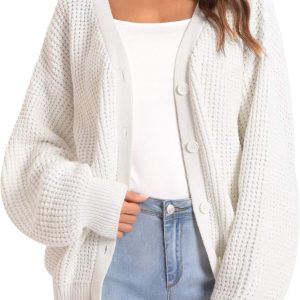 Cardigan Sweaters for Women 100% Cotton Button-Down Long Sleeve Oversized Knit Outerwear