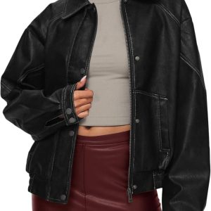 Faux Leather Jacket Women Bomber Motorcycle Zip Up Jackets d Fall Fashion Outfits  Winter Coats