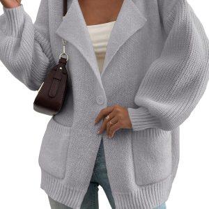 Women Open Front Knit Sweater Casual Long Sleeve V Neck Cardigan Fall