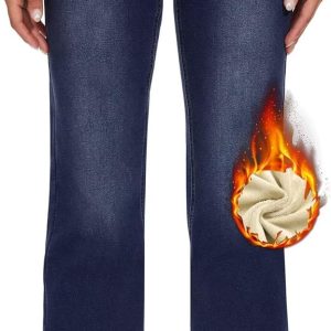 Fleece Lined Jeans Women High Waisted Wide Leg Baggy Jeans for Women Winter Lined Jean Pants