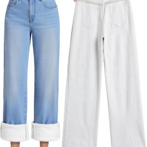 Women  Wide Leg Jeans Distress Mid Waist Denim Pants Vintage  Trousers