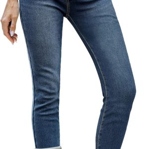 Women Fleece Lined Jeans High Waisted Stretch Thermal Fleece Denim Jeggings Skinny Warm Leggings Lined Pants Winter