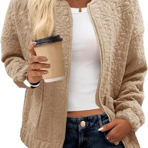 Women Bomber Jackets Lightweight Zip Up Fashion Cute Jacquard Coats Fall Varsity jacket