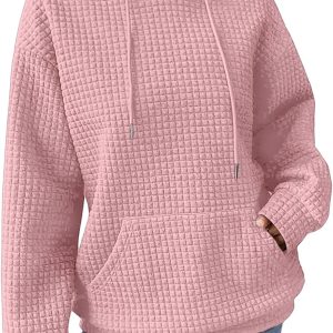 Hoodies For Women Casual Pullover Waffle Long Sleeve Drawstring Hooded Sweatshirt with Pocket