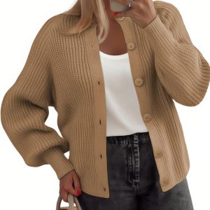 Cardigan Sweaters for Women Long Sleeve Chunky Knit Cardigan Crew Neck Button Down Fall Fashion Clothes