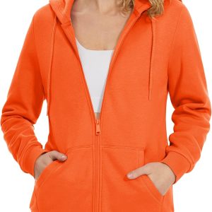 Women Fleece Lined Zip Up Hoodies Casual Hooded Jacket Workout Full Zip Sweatshirts Pocket Coats