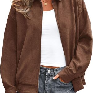 Faux Suede Bomber Jacket Women Fall Fashion  Casual Zip Up  Trendy Winter Clothing Outerwear Coats